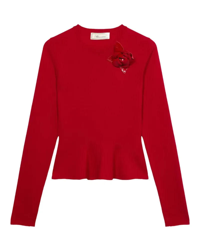 Blumarine Pullover mit Schößchen und Rosenbrosche - Rot Rot