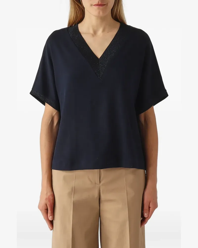 Gran Sasso Lurex Pullover mit V-Ausschnitt - Blau Blau