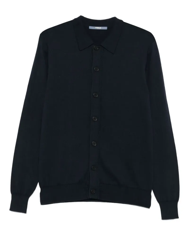 People of Shibuya Geknöpfter Cardigan mit Poloshirtkragen - Schwarz Schwarz