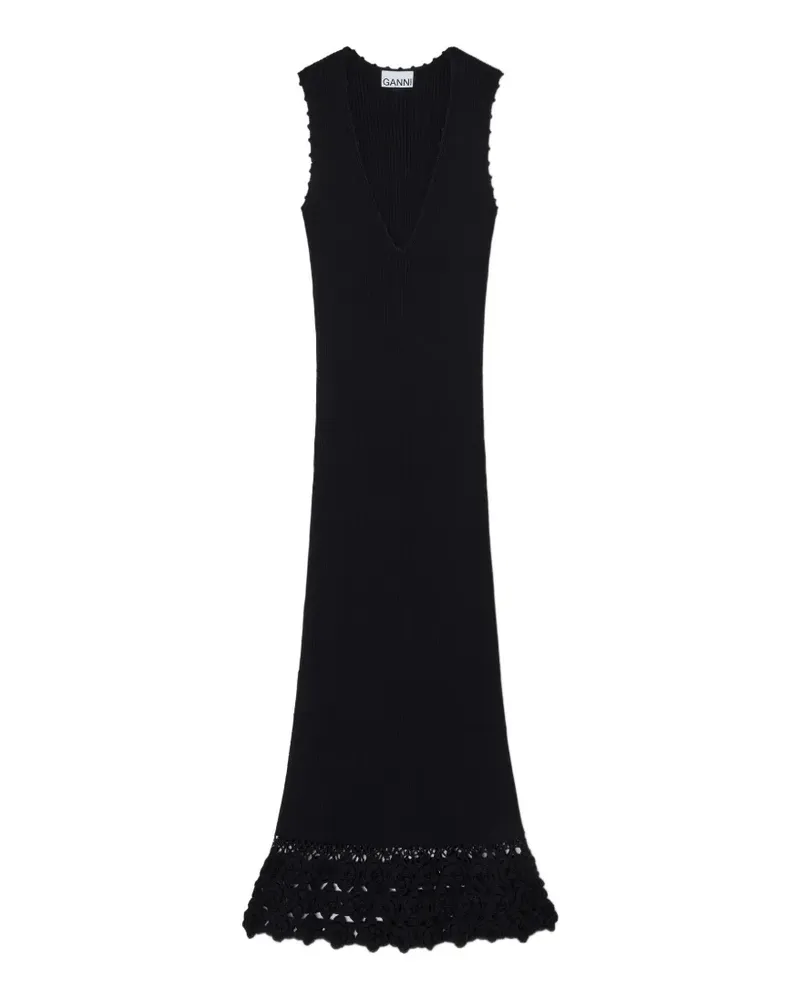 Ganni Gehäkeltes Maxikleid mit V-Ausschnitt - Schwarz Schwarz