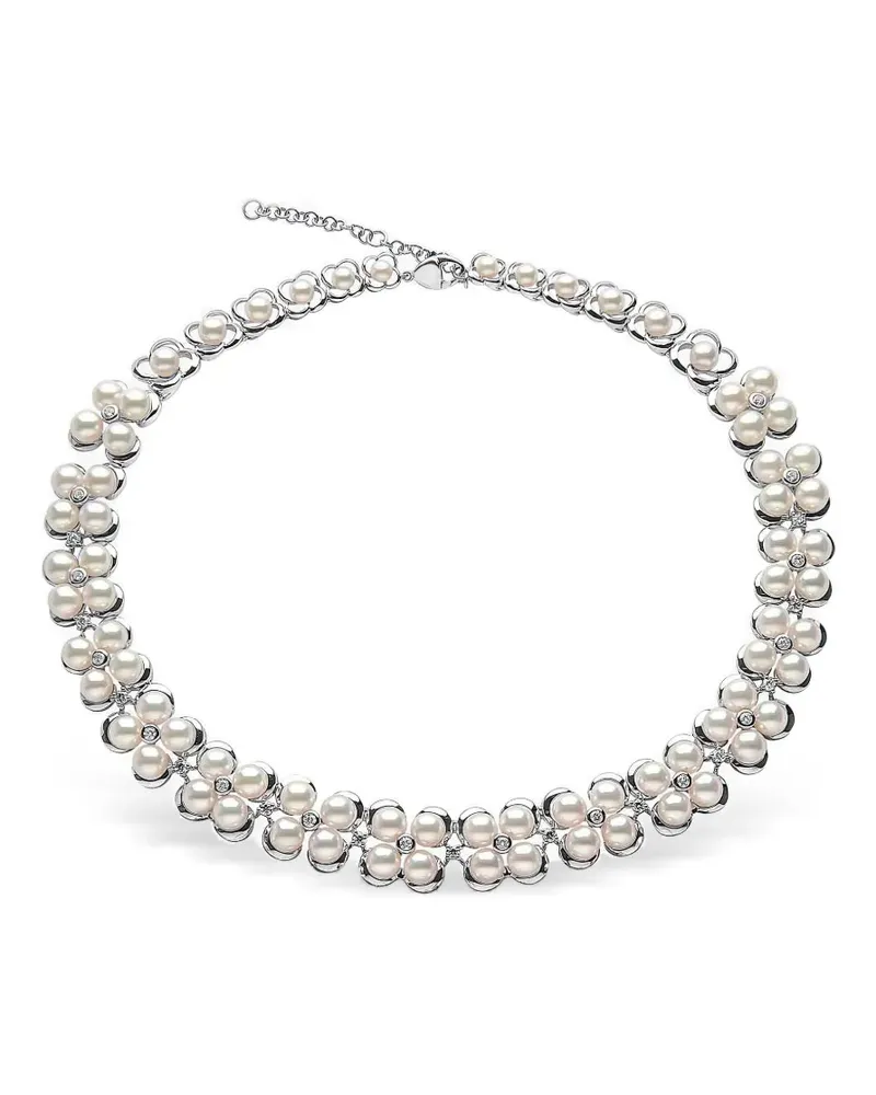 YOKO London 18kt Raindrop Weißgoldhalskette mit Akoya-Perle und Diamant - Silber Silber