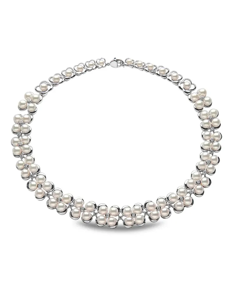 YOKO London 18kt Raindrop Weißgoldhalskette mit Akoya-Perle und Diamant - Silber Silber