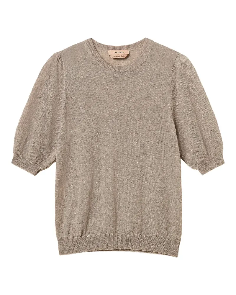 Twin-Set Kurzärmeliger Pullover mit Pailletten - Braun Braun