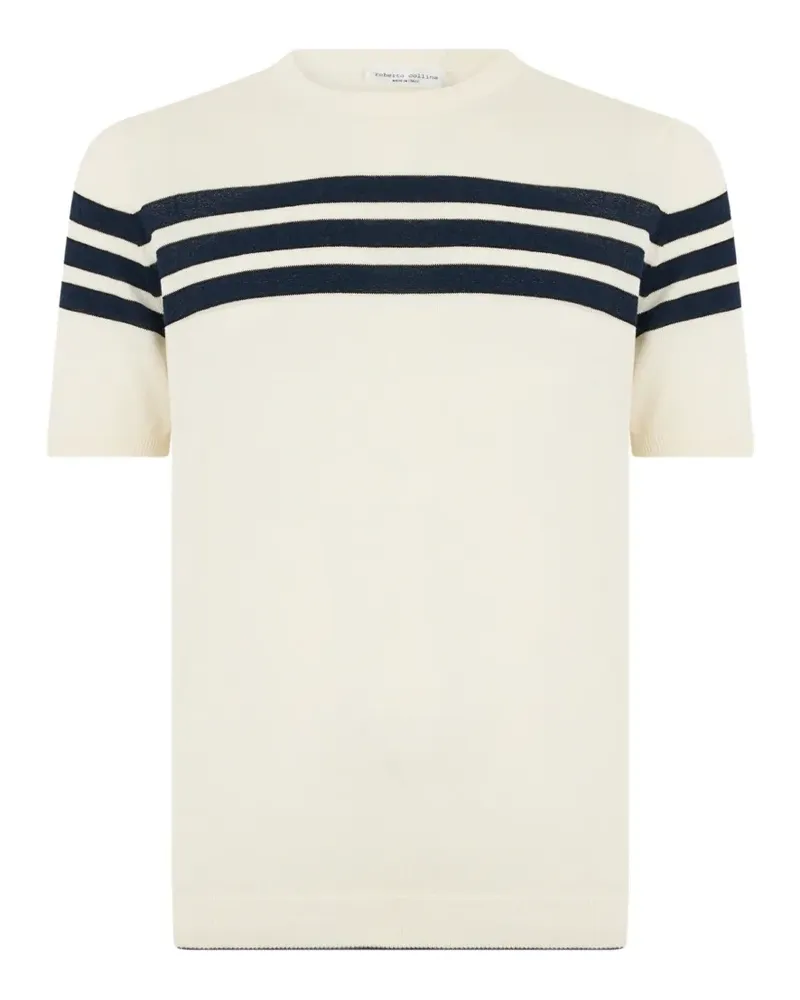Roberto Collina stripe-print short-sleeve sweater - Nude Nude