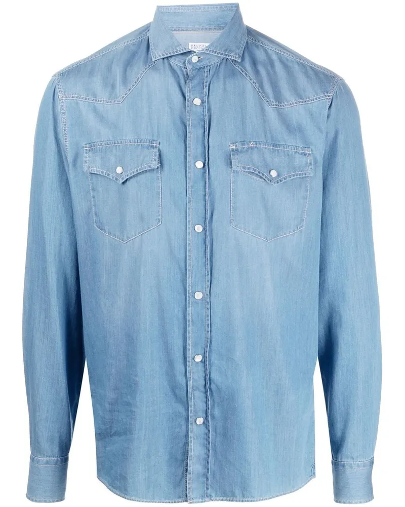 Brunello Cucinelli Langärmeliges Jeanshemd - Blau Blau