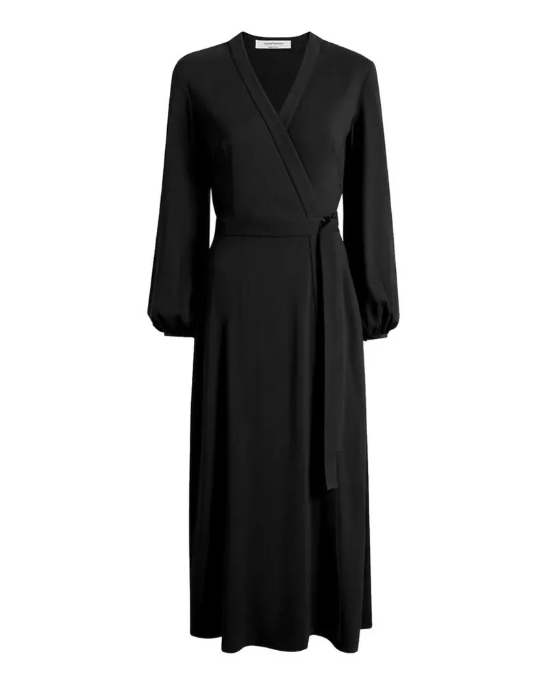 Another Tomorrow wrap-detail midi dress - Schwarz Schwarz