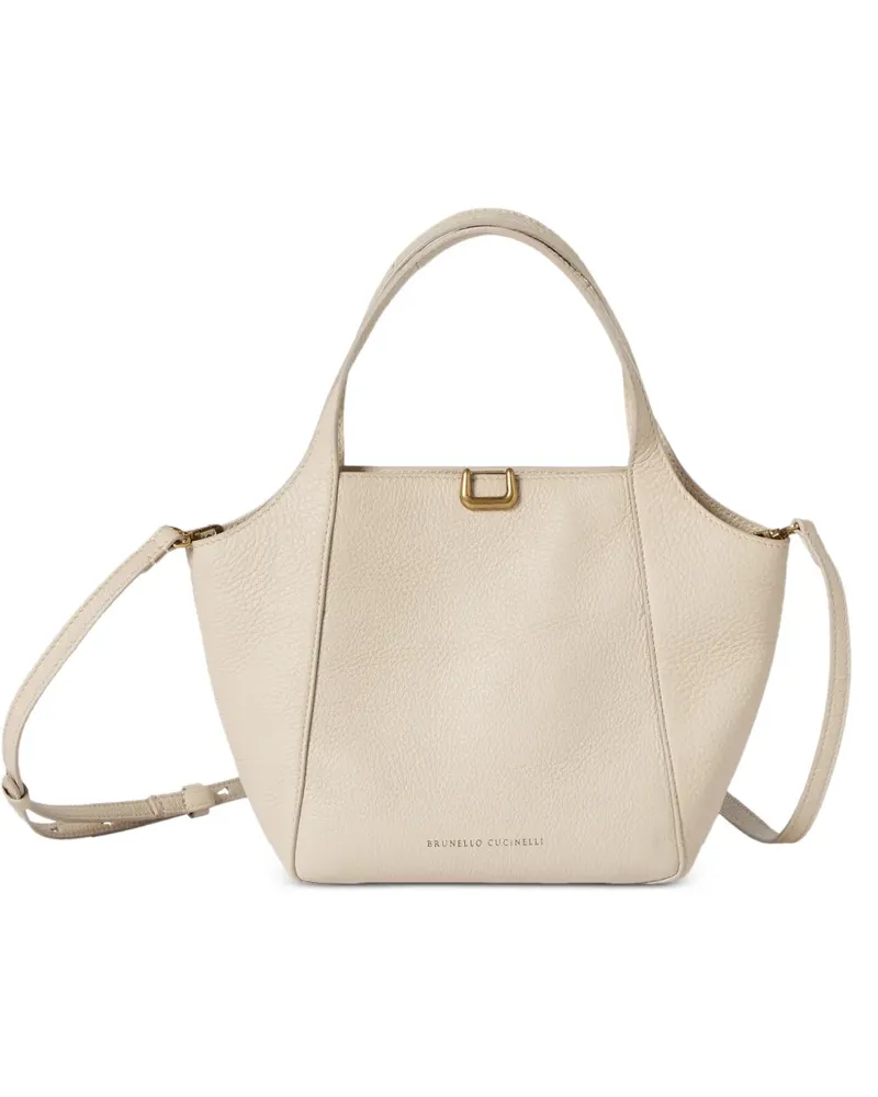 Brunello Cucinelli Kleine Sartorial Beuteltasche aus weichem genarbtem Leder - Nude Nude