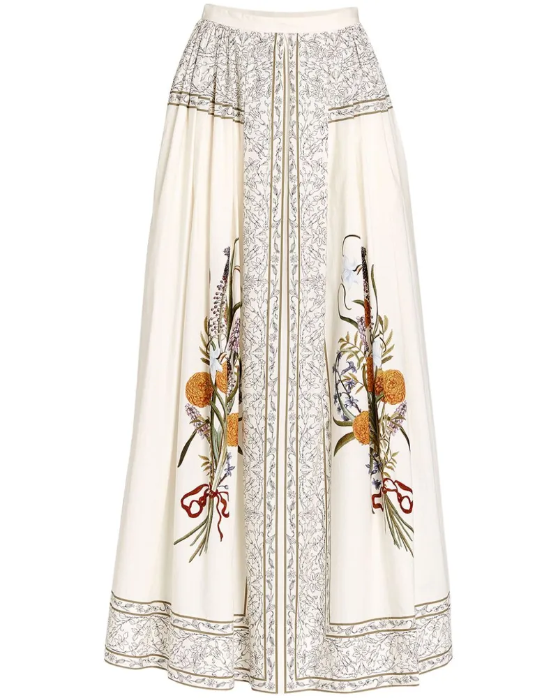 Giambattista Valli Marigold Popeline-Rock mit Bouquets-Print - Weiß Weiß