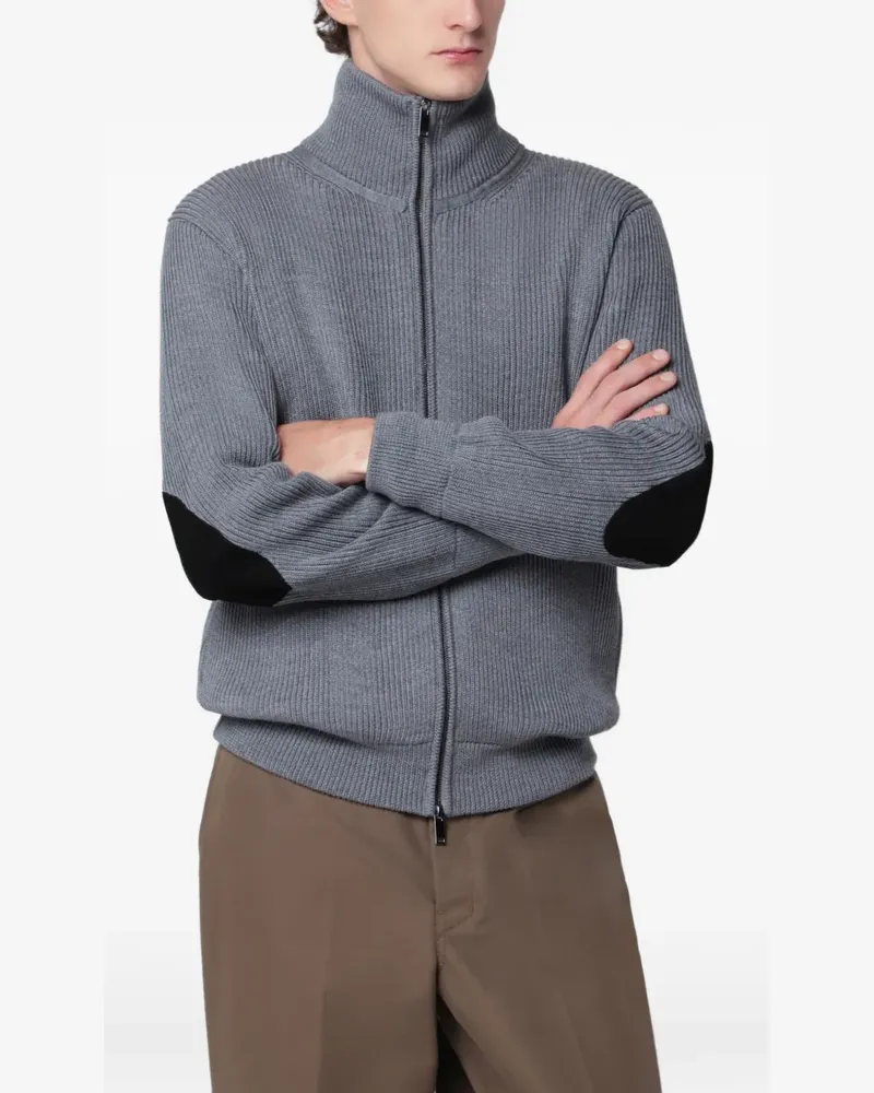 Roberto Collina Gerippter Cardigan mit Ellbogen-Patch - Grau Grau