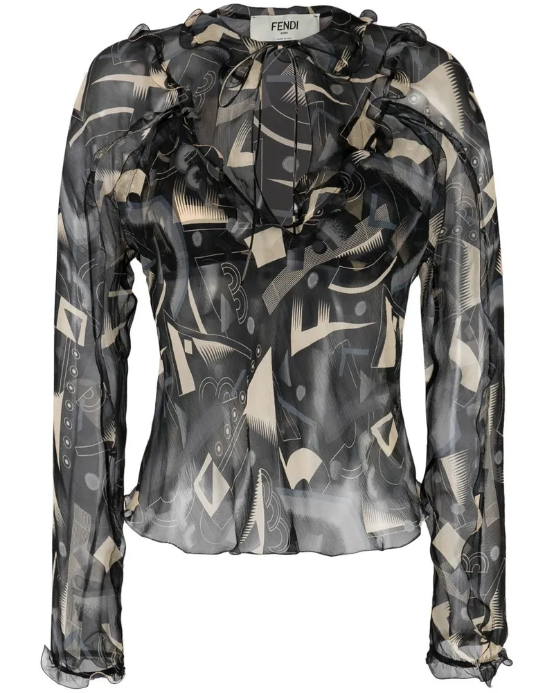 Fendi Seidenbluse mit grafischem Print - Schwarz Schwarz