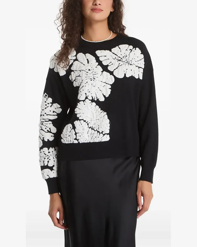 Desigual Pullover mit Blatt-Intarsie - Schwarz Schwarz