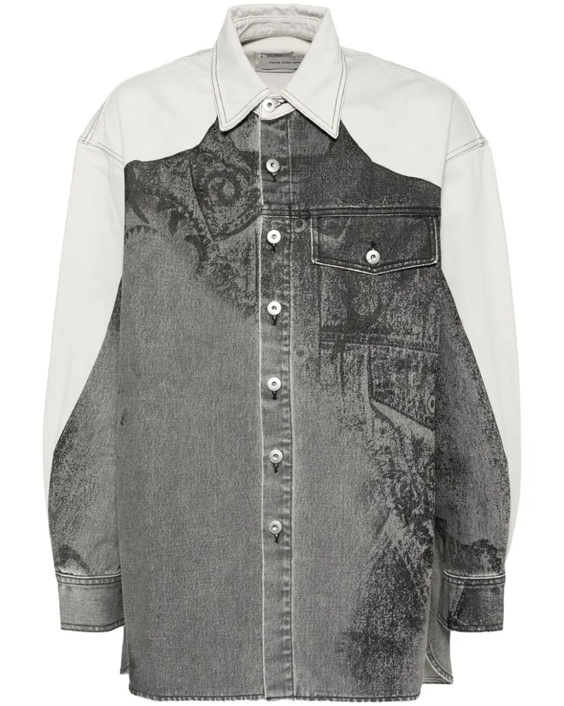 Feng Chen Wang Jeansjacke mit Print - Schwarz Schwarz