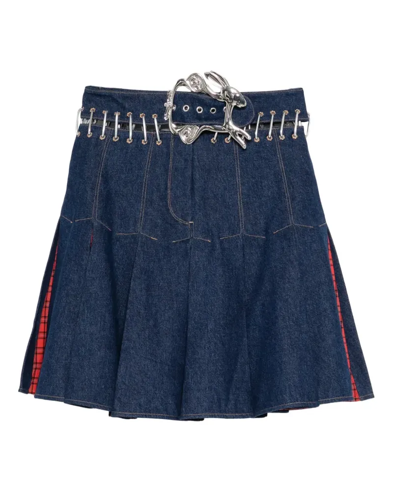 CHOPOVA LOWENA plaid-panel carabiner-embellished skirt - Blau Blau