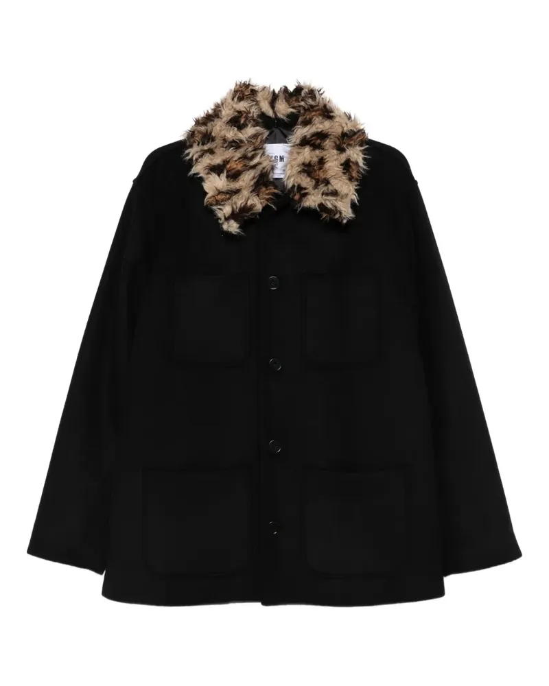 MSGM Jacke mit Kragen aus Faux Fur - Schwarz Schwarz
