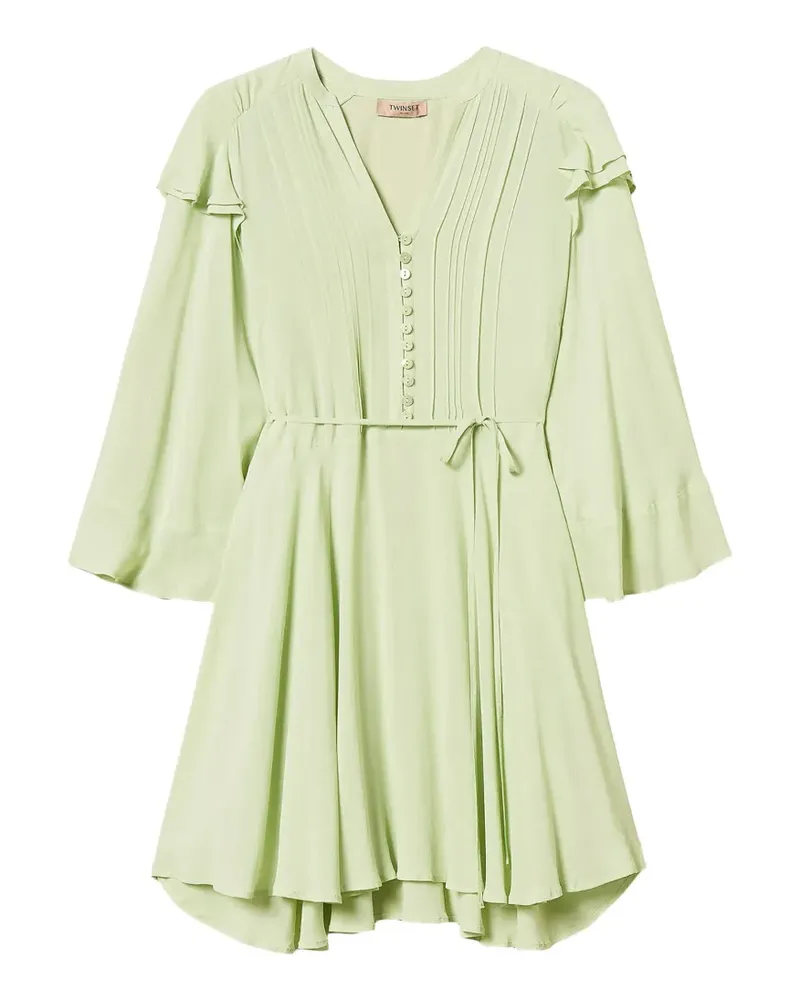 Twin-Set Kurzes Kleid aus Crêpe de Chine mit Rüschen - Grün Grün
