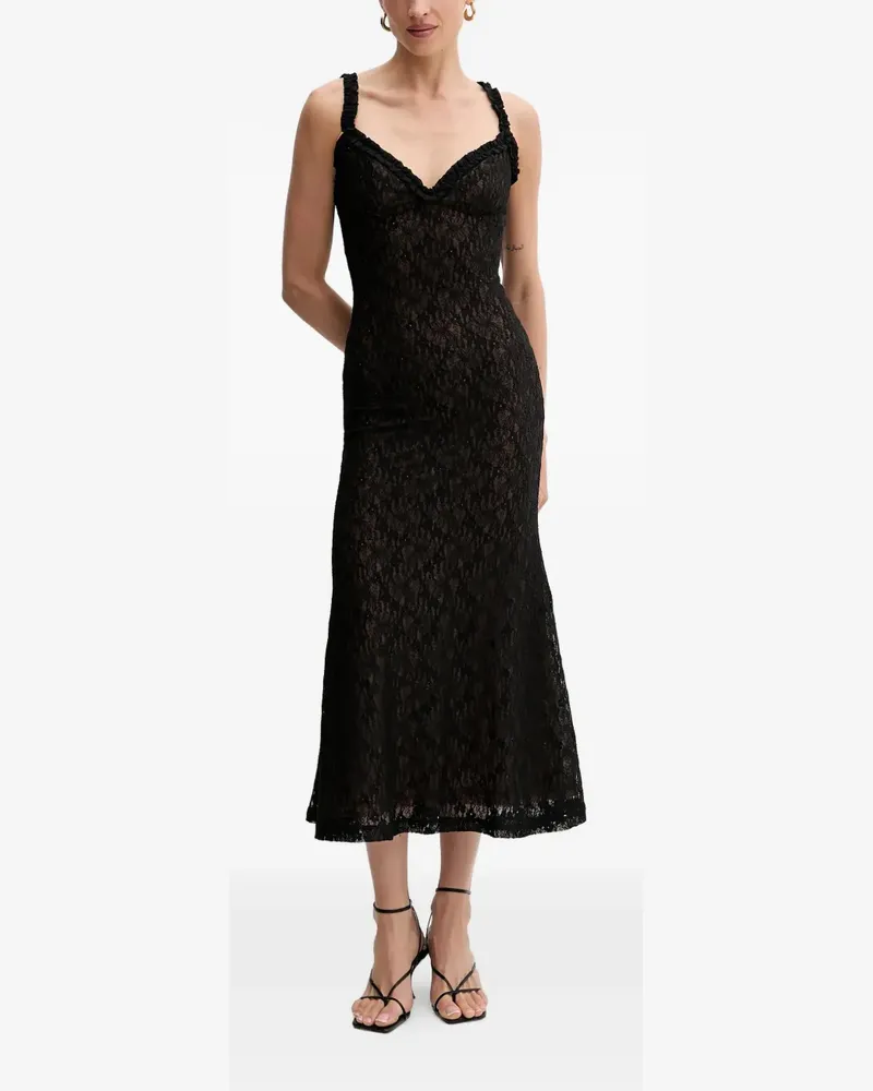 Bardot ruffled laced midi dress - Schwarz Schwarz
