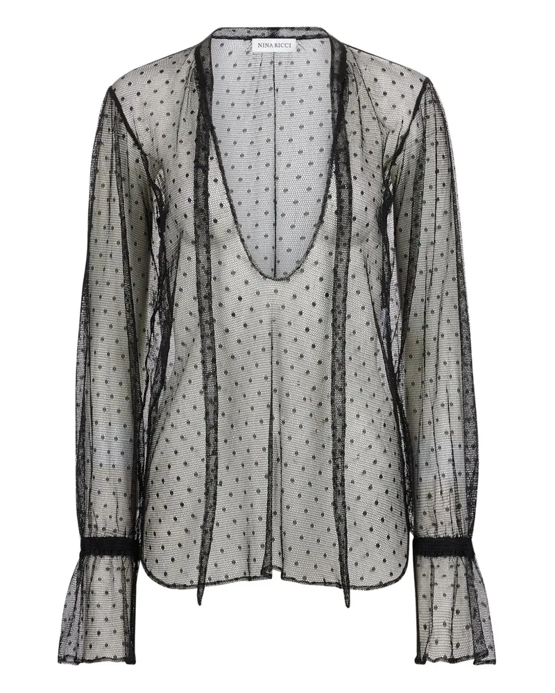 Nina Ricci Gerüschtes Top mit Polka Dots - Schwarz Schwarz
