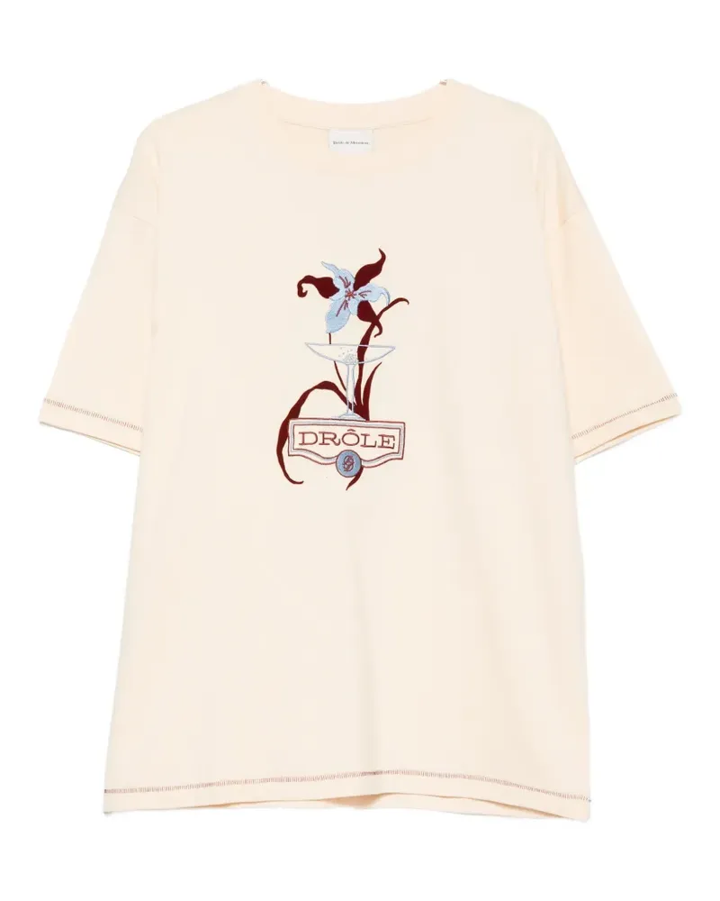 Drôle de Monsieur embroidered-graphic T-shirt - Nude Nude