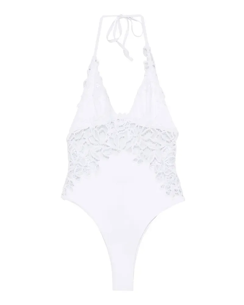Ermanno Scervino Neckholder-Badeanzug mit Spitzeneinsatz - Weiß Weiß