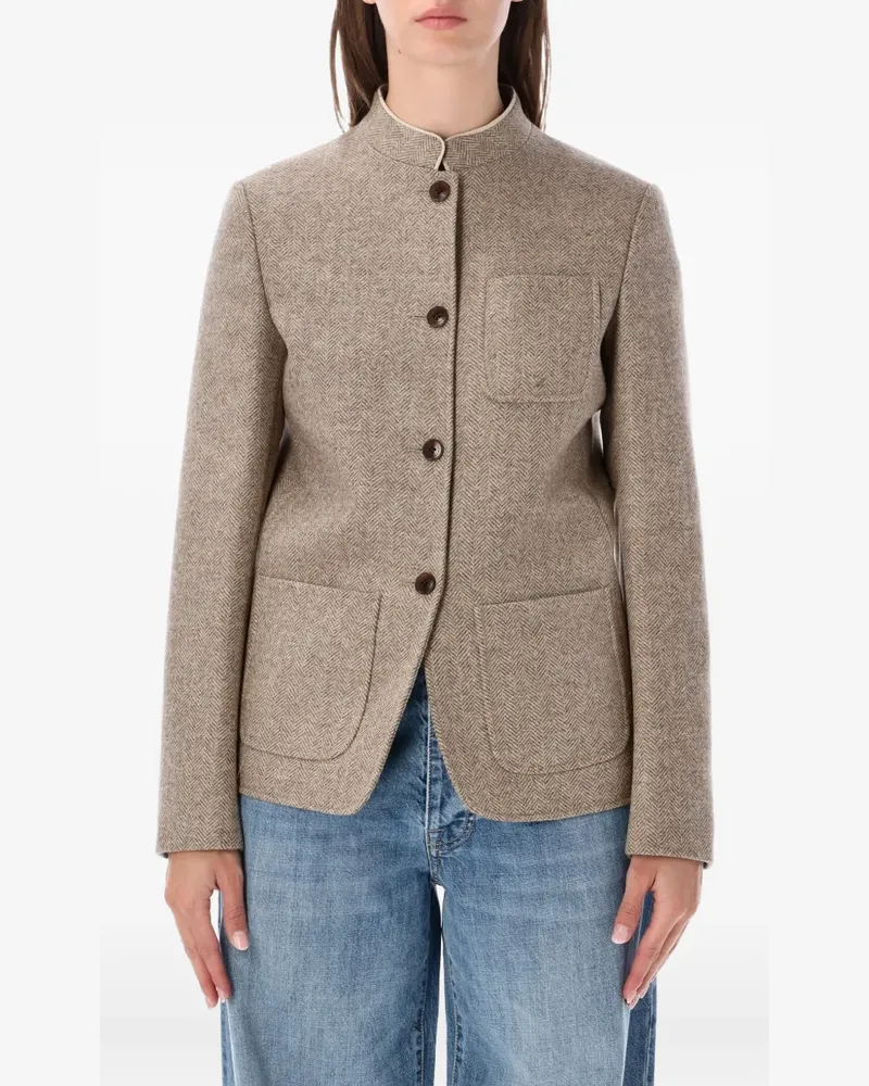 Fortela Fanny Blazer mit Fischgrätenmuster und Stehkragen - Nude Nude