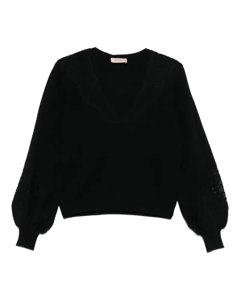 Twin-Set Pullover mit Spitzenärmeln - Schwarz Schwarz