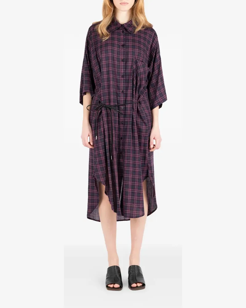 Société Anonyme Kariertes Midikleid mit Bindegürtel - Blau Blau