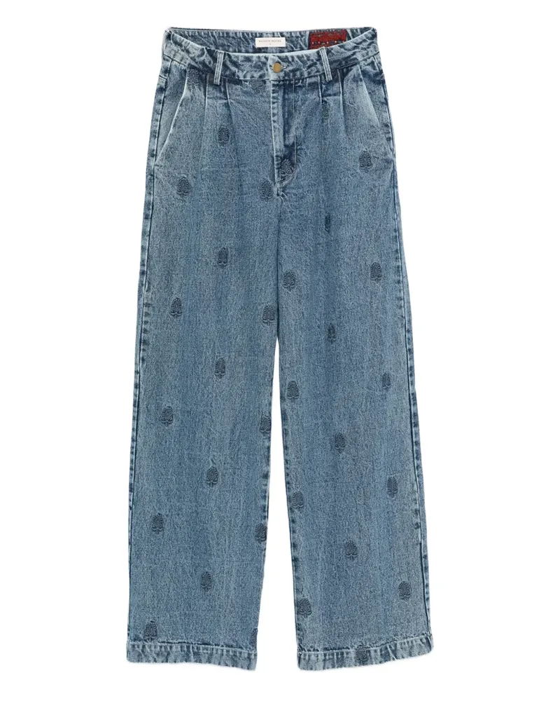 MAISON HOTEL Bestickte Paco Jeans mit Falten - Blau Blau