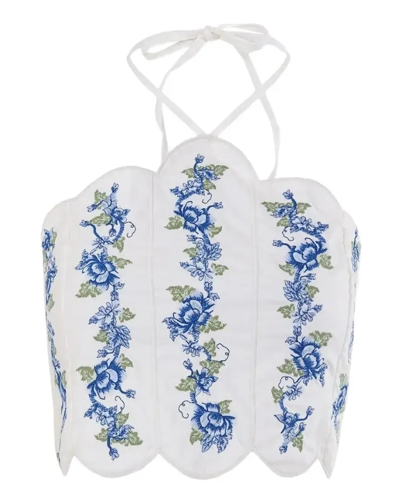 AGUA BENDITA Nader Serenity floral-embroidered scalloped-edge top - Weiß Weiß