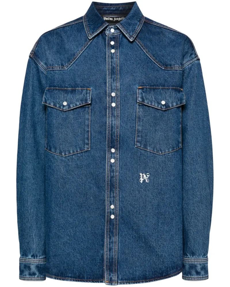 Palm Angels Jeanshemd mit Logo-Stickerei - Blau Blau