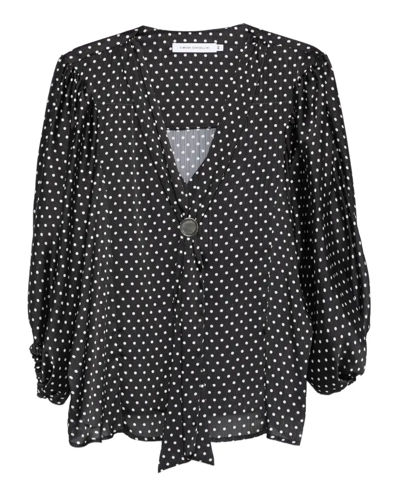 Simona Corsellini Gepunktetes Oberteil mit Schleifenkragen - Schwarz Schwarz