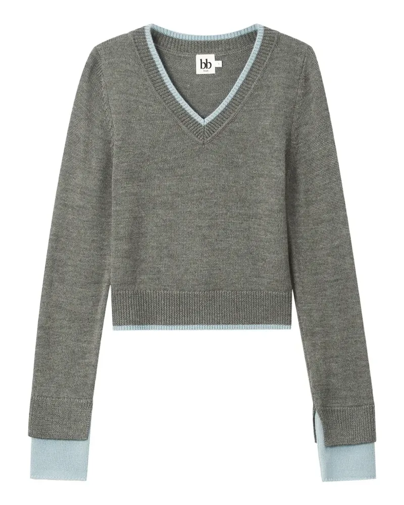 b+ab V-Ausschnitt-Pullover mit Kontrastbesatz - Grau Grau