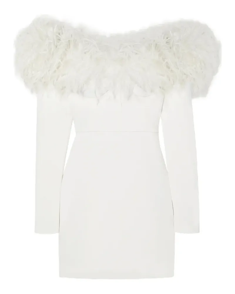 Alessandra Rich feather-trimmed off-the-shoulder mini dress - Weiß Weiß
