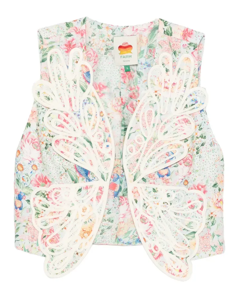 FARM Rio butterfly-appliqué floral-print vest - Weiß Weiß
