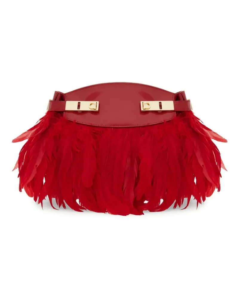 Ferragamo Hug Umhängetasche mit Federbesatz - Rot Rot