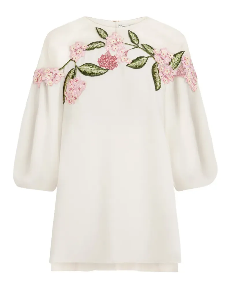 Oscar de la Renta Porcelain Flower embroidered illusion blouse - Nude Nude