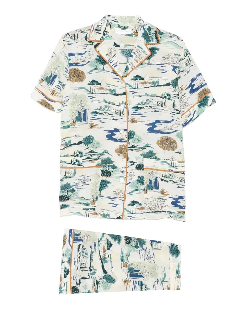 Olivia von Halle Yves Cadaqués Pyjama mit Print - Nude Nude