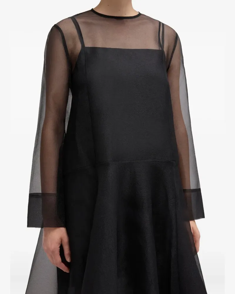Ganni Organza-Maxikleid mit Cape-Ärmeln - Schwarz Schwarz