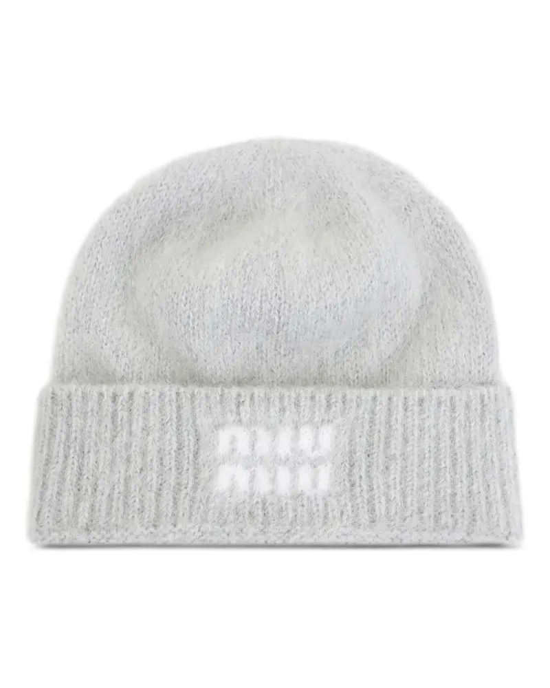 Miu Miu Beanie mit Logo - Grau Grau