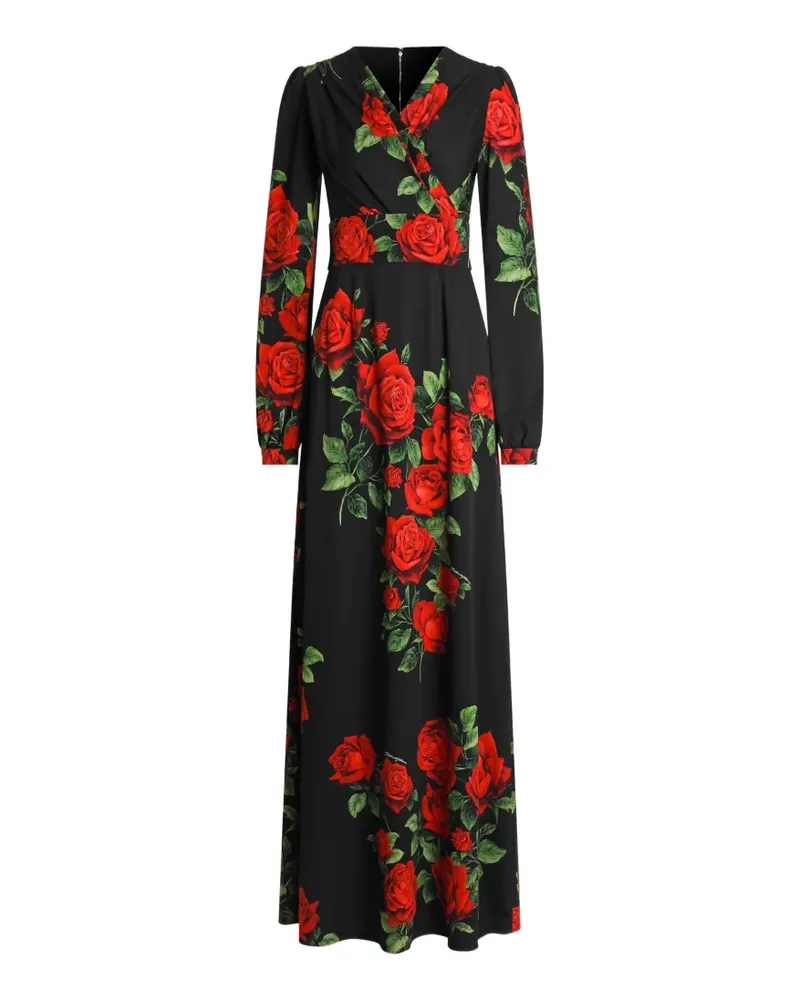 Dolce & Gabbana Wickel-Maxikleid mit Rosen-Print - Schwarz Schwarz