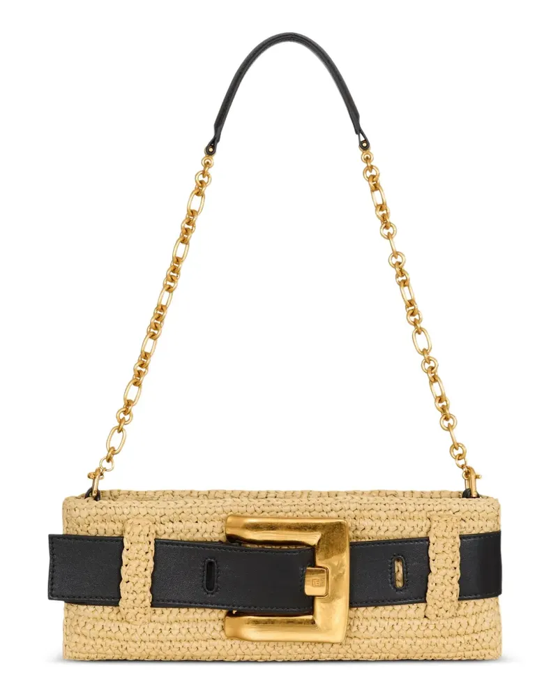 Balmain Anthem clutch bag in smooth leather and crochet - Nude Nude