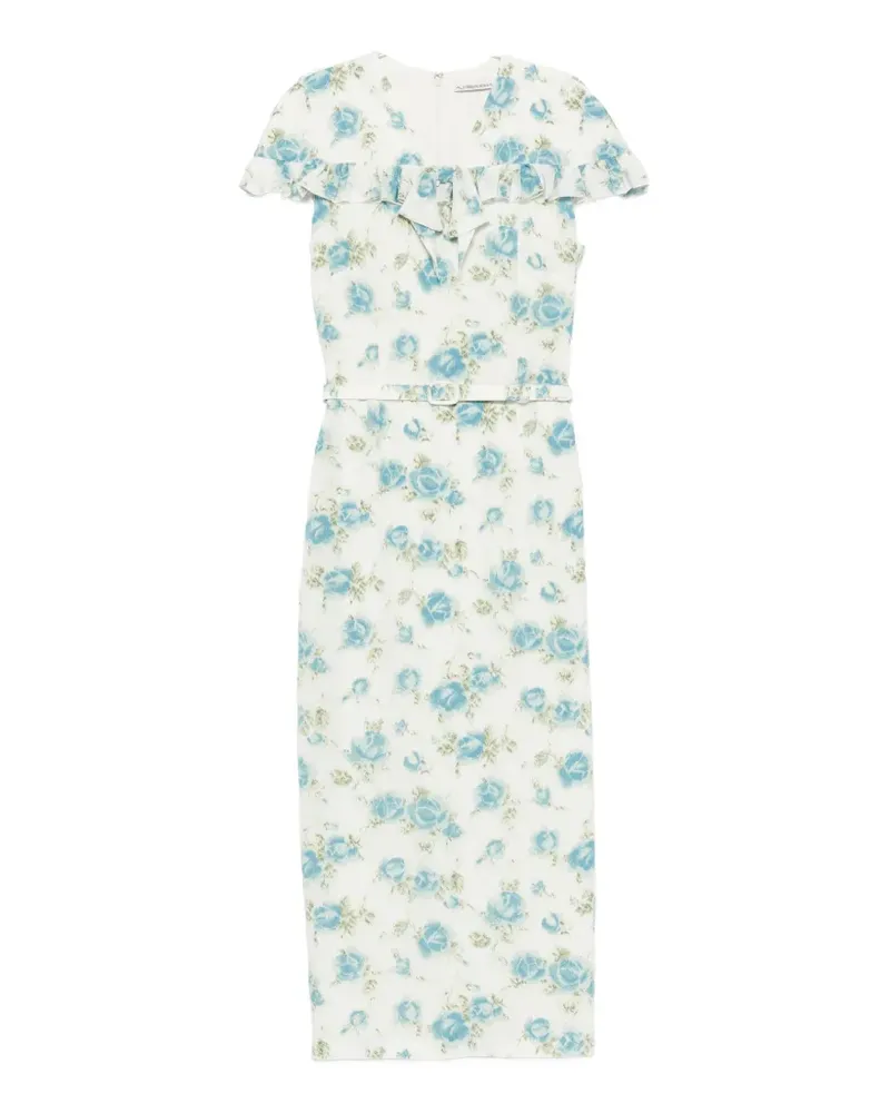 Alessandra Rich floral-print ruffled midi dress - Weiß Weiß