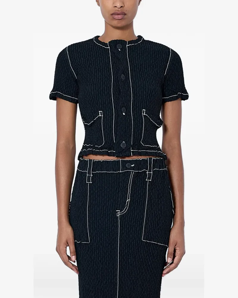 Issey Miyake Wavelet Oberteil mit Knitteroptik und Kontrastnähten - Schwarz Schwarz