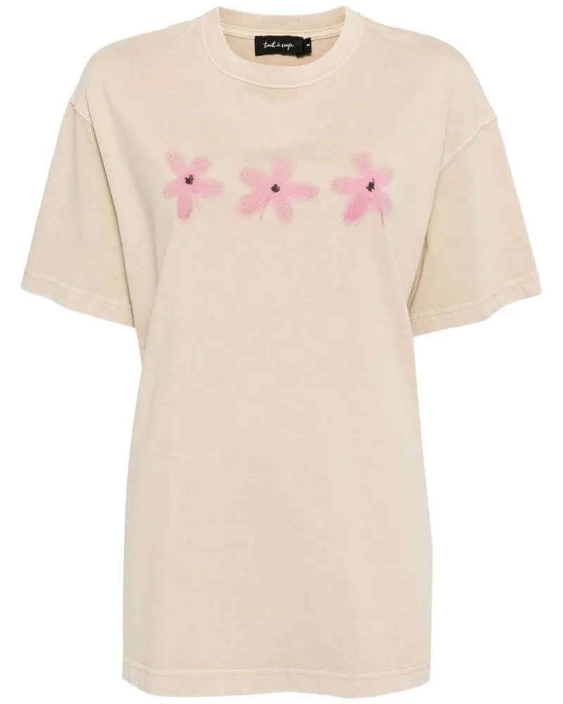 Tout a Coup T-Shirt mit Blumen-Print Nude