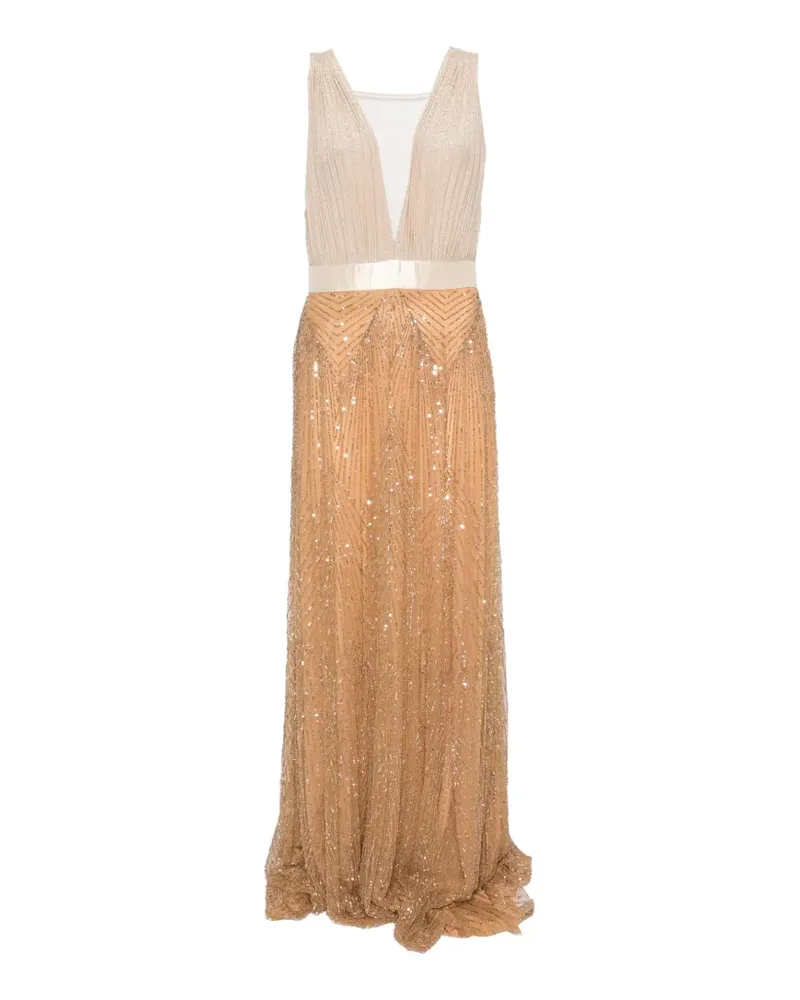 Elisabetta Franchi sequin-embellished maxi dress - Nude Nude