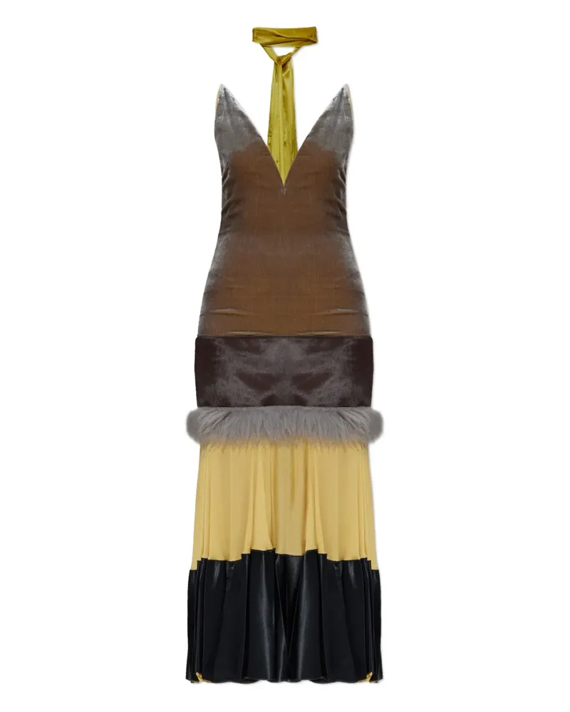 Marni velvet-paneled fur-trimmed dress - Braun Braun