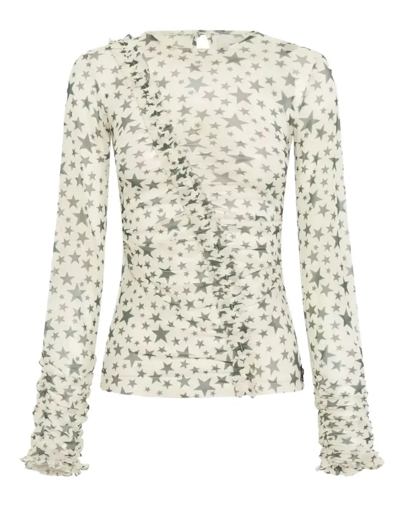 One Teaspoon Party star-print ruffled top - Grau Grau