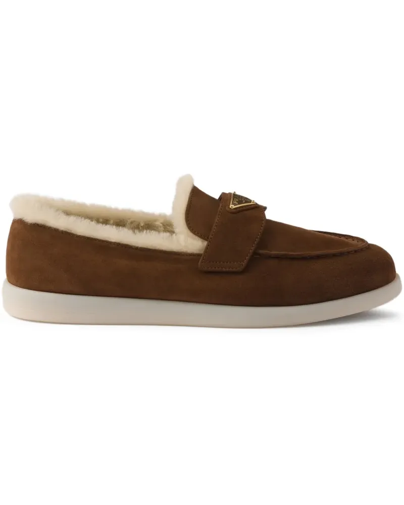 Prada Shearling-Loafer mit Logo - Braun Braun