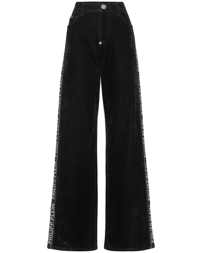 Philipp Plein Weite Jeans mit Logo-Streifen - Schwarz Schwarz