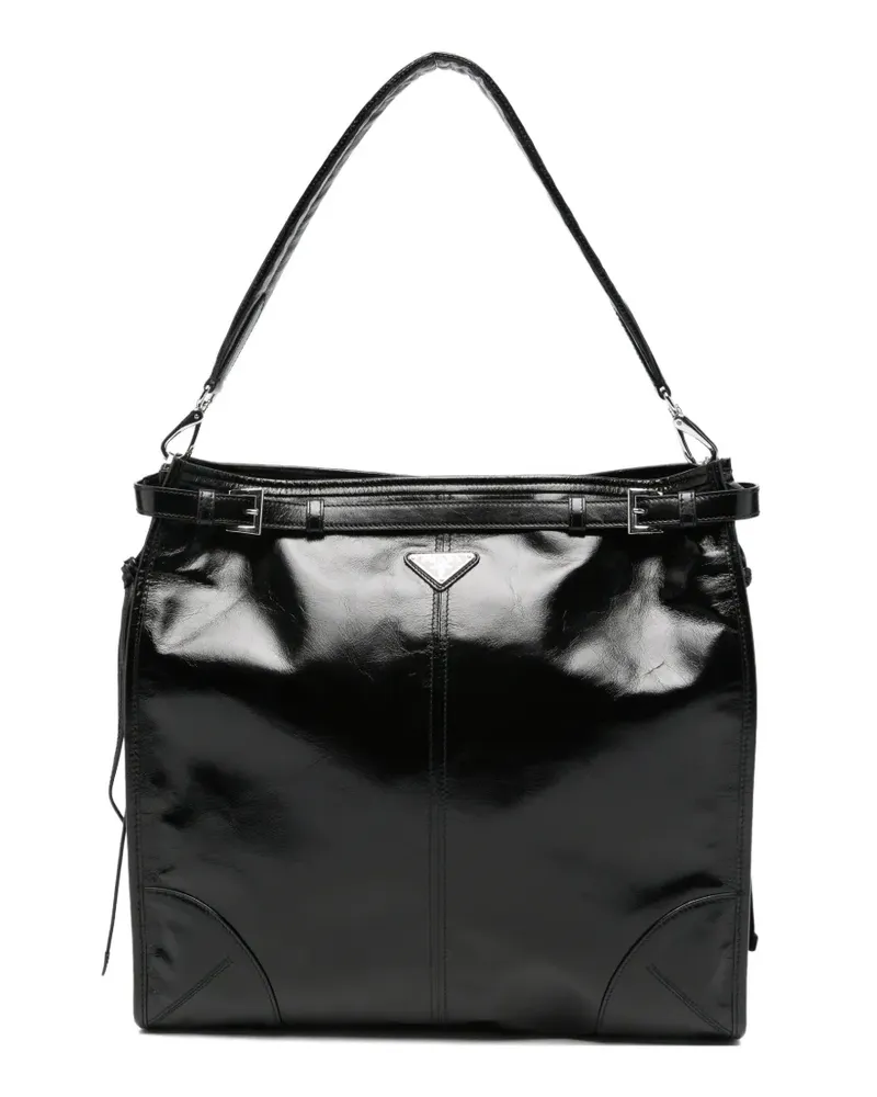 Prada Soft Lux logo-plaque tote bag - Schwarz Schwarz