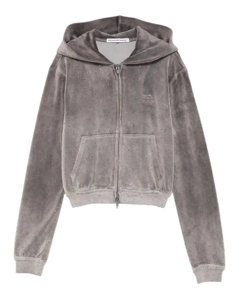 Alexander Wang crystal-embellished velour hoodie - Grau Grau